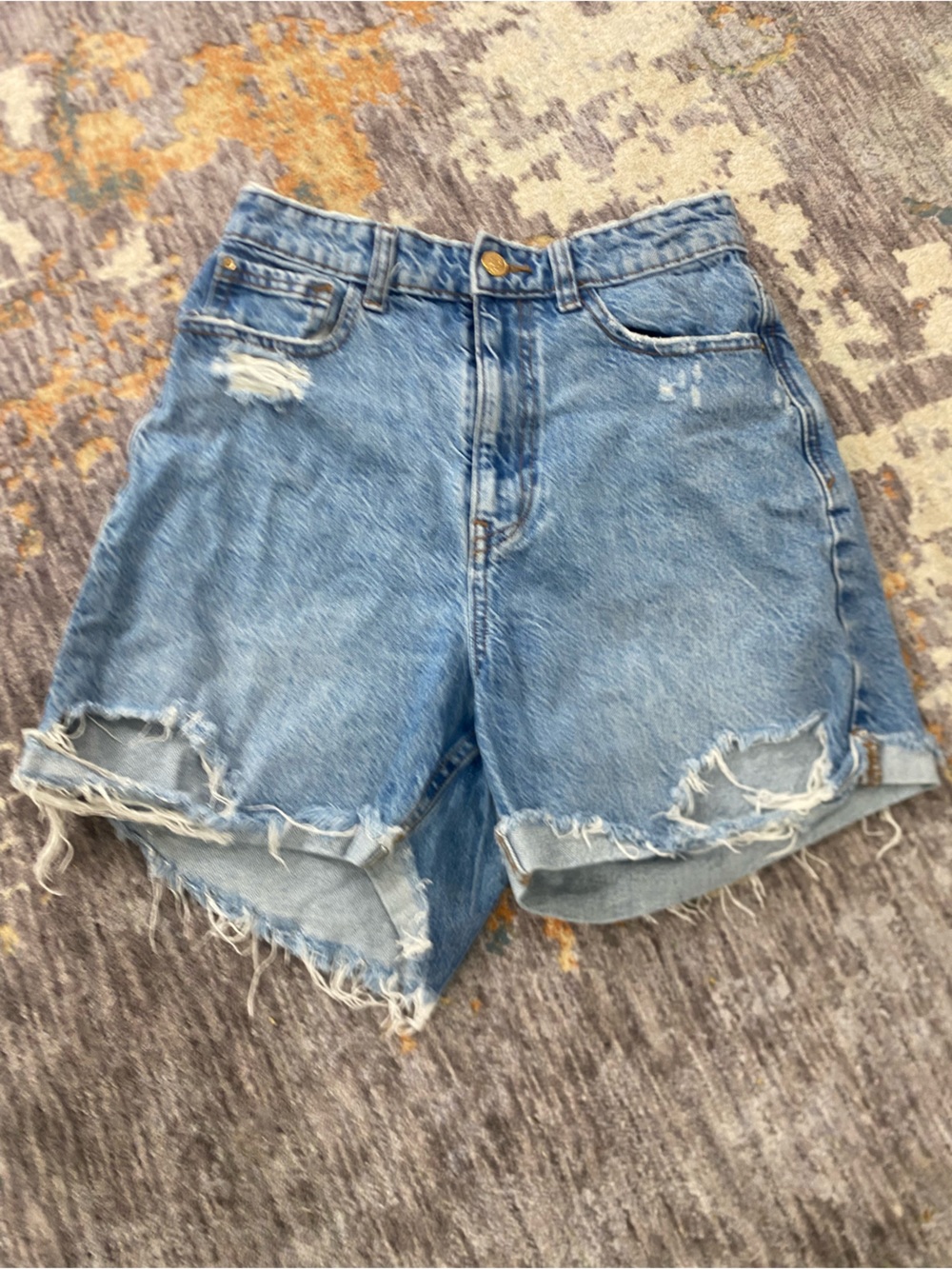 Zara Light Blue Distressed Cropped Denim Shorts